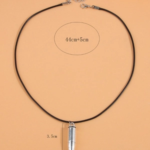 Fashionable bullet pendant necklace with silver finish on a 44cm adjustable black cord