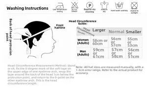 Size chart and washing guide for plaid flat cap with head circumference measurements