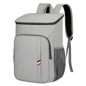 Sac à dos isotherme gris de grande capacité en tissu Oxford avec poches filet latérales