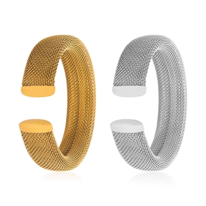 Elegant gold and silver C-shaped mesh bangle bracelets in stainless steel for women