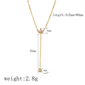 Detailed sizing chart of a 18k gold plated Y-necklace with dimensions and weight info