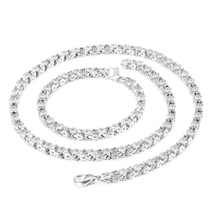 Macro view of silver stainless steel flower link chain with lobster clasp for men
