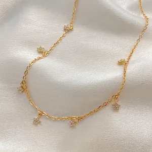 14K Gold Plated Stainless Steel Star Flower Zirconia Necklace For Women Dainty Minimalist Floral Pendant Clavicle Chain Jewelry