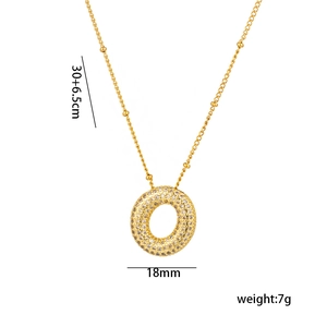 Detail view of 18K gold plated necklace with 18mm micro-pave zircon pendant dimensions