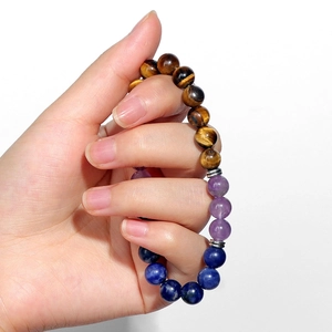 Pulsera curativa de 8mm Amatista Ojo de Tigre y Lapislázuli para aliviar ansiedad