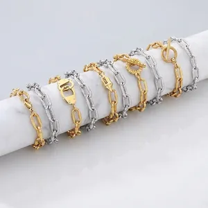 304 Stainless Steel Chain Bracelet Industrial Punk Metallic Style With Handcuff Design OT Buckle Jewelry For Men Women