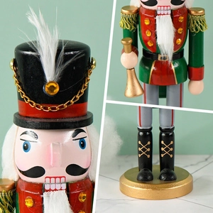 Classic 25cm wooden nutcracker with green feathers and gold details for Christmas decor