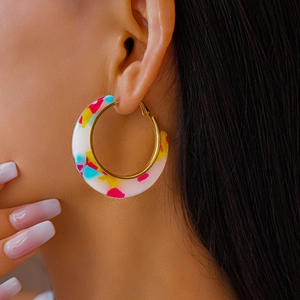 Colorful acetate C-shape hoop earrings with floral tortoiseshell pattern for women