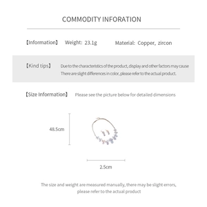 Detailed size information for zircon water drop necklace and earring jewelry set