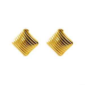 Élégantes boucles d'oreilles carrées en acier inoxydable plaqué or 18K à rayures verticales