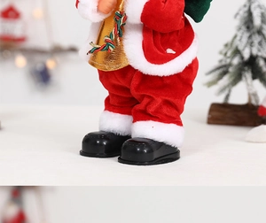 Close-up of Santa Claus doll outfit with high-quality red velvet fabric and boots details