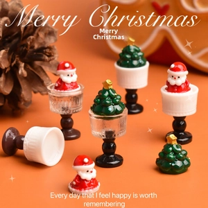 Miniature Santa Claus cup and resin Christmas tree figure for holiday dollhouse decor