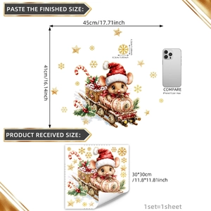 Weihnachtsmaus-Zug Wandtattoo Größenübersicht mit fertigem Produkt und Bogenmaßen