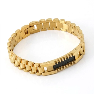 Mens Watchband Link Bracelet Stainless Steel Carbon Fiber Geometric Fashion Jewelry Chain For Men