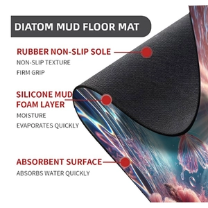 Detail showing triple-layer structure of butterfly print shower mat with non-slip base