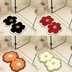 Flower Shaped Absorbent Non-Slip Bathroom Mat Oil Painting Tulip Design Quick Drying Aesthetic Floor Rug For Shower Entryway
