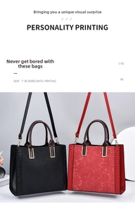 Close-up of floral embossed texture and woven side details on soft leather handbag