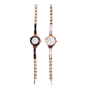 Fashionable women's quartz watch set with rose gold link bracelet and round dial