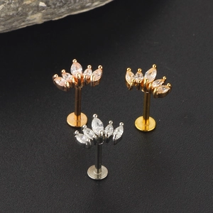 Marquise zircon stainless steel labret studs in rose gold, gold, and silver finishes