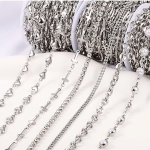 Assorted silver stainless steel DIY chains for jewelry making with diverse links