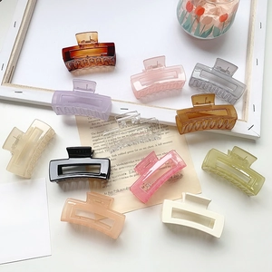 Grandes Pinces À Cheveux Rectangulaires Creuses Résine Acrylique Antidérapante Forte Tenue Style Coréen Couleur Gelée Pour Femmes