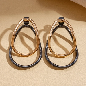 Geometric Teardrop Stud Earrings Alloy With 925 Sterling Silver Earring Post Double Layer Contrast Color For Women