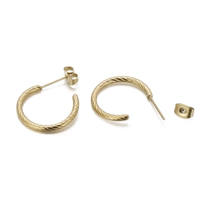 Minimalist golden stainless steel twisted rope hoop earrings with secure butterfly backs