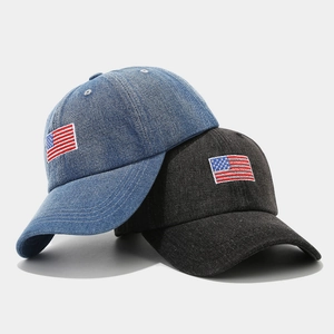 Vintage American flag embroidery denim baseball caps in blue and dark grey styles