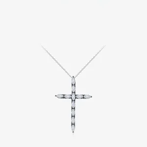 925 Sterling Silver Cross Pendant Necklace With Marquise Cut Zirconia Gothic Retro Style For Women And Men