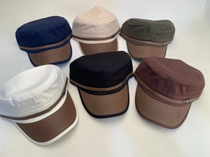 Flat top military caps collection in six colors with leather brims and star embroidery