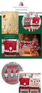 Close-up of Christmas gnome chair cover with red plaid ruffle and festive embroidery