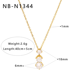 Detail view of a gold cubic zirconia pendant necklace with size and weight dimensions