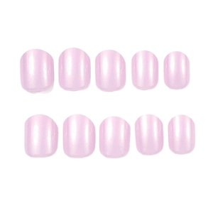 Short square pearlescent lilac purple press-on nails with shiny metallic finish
