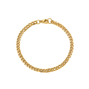 Polished gold plated stainless steel Cuban link bracelet with a secure lobster clasp