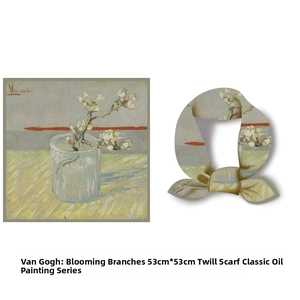 Détail du foulard en twill de soie 53cm avec imprimé peinture Van Gogh fleurs