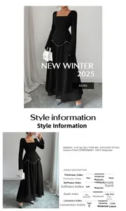 Détails d'une robe de soirée noire à col carré, manches évasées et perles à la taille