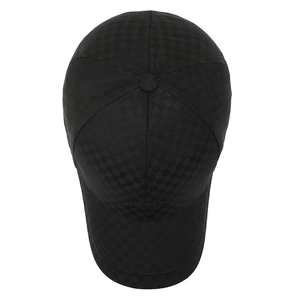 Classic black baseball cap for middle-aged men with subtle checkered plaid pattern texture