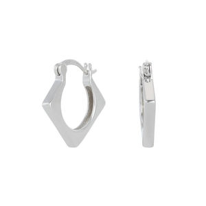 Detail view of square geometric S925 sterling silver earrings with clear hallmark engraving
