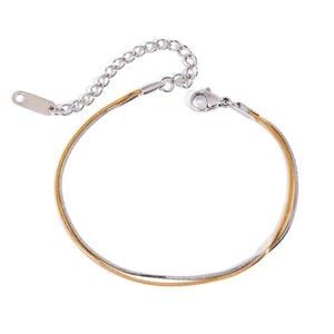 Adjustable dual-tone snake chain bracelet in 18K gold and silver finish stainless steel