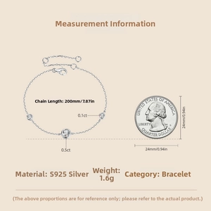 Detailed size view of 925 silver moissanite bracelet with measurement and coin reference