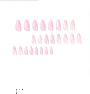 Detailed set of 24 almond-shaped pink French press-on nails in various sizes