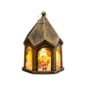 Vintage Christmas lantern with Santa Claus pattern and bronze finish for holiday decor