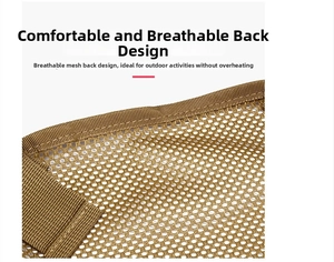Detail of khaki breathable honeycomb mesh fabric on the back of tactical vest chest bag