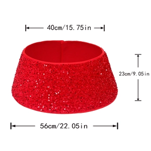 Red sequin Christmas tree collar skirt with size dimensions 40cm top and 56cm base