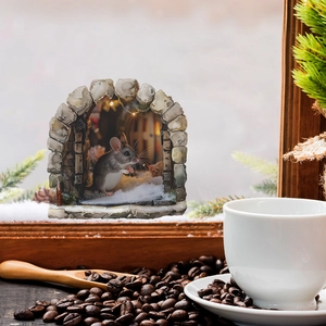 3D Christmas mouse hole wall sticker with realistic arch and winter snow scene detail