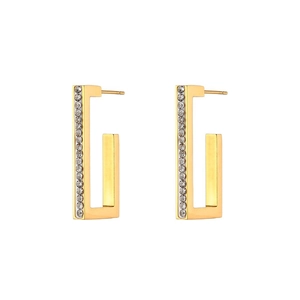 Elegant 18K gold-plated rectangular hoop earrings with sparkling white zircon stones