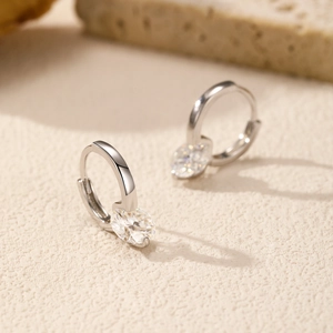 Elegant 925 sterling silver hoop earrings with shimmering oval-cut moissanite stones