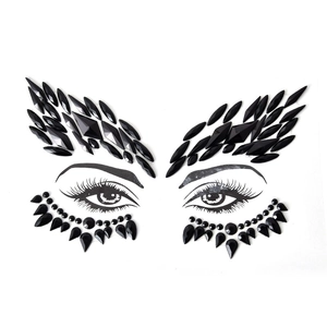 Self-adhesive black acrylic face gems and diamond forehead stickers for party makeup