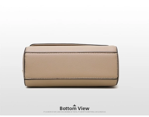 Detail view of the rectangular bottom with litchi grain leather and precise stitching
