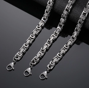 Silver stainless steel Byzantine chain necklaces with lobster clasp for men's hip hop style